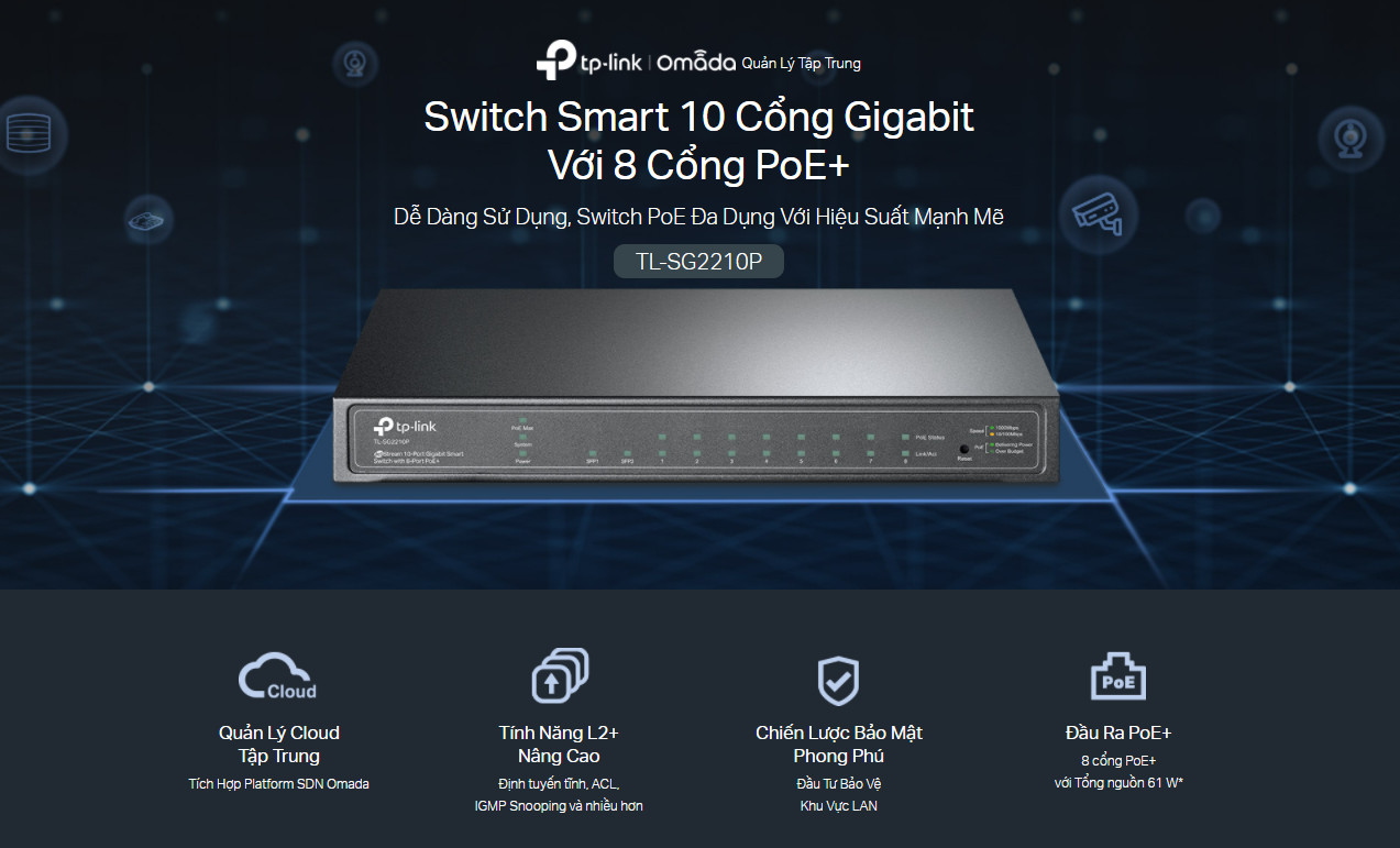 Switch chia mạng TP-LINK 8 port PoE TL-SG2210P