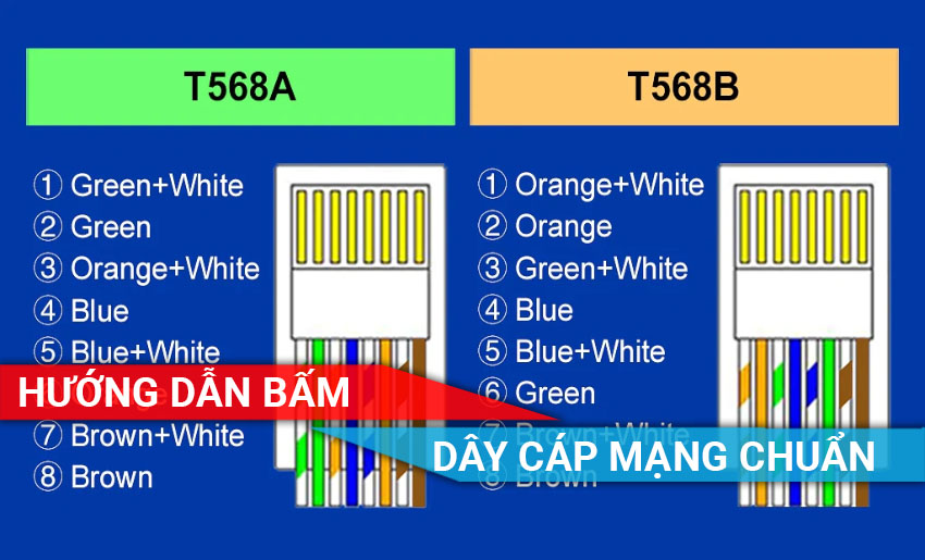 Hướng dẫn bấm dây mạng, cáp mạng thẳng và chéo