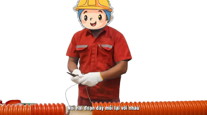 nối 2 dây mồi của 2 ống gân xoắn HDPE lại với nhau