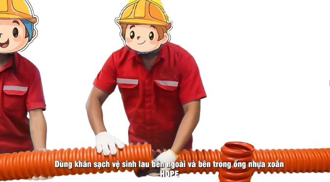 vệ sinh bề mặt 2 ống gân xoắn HDPE