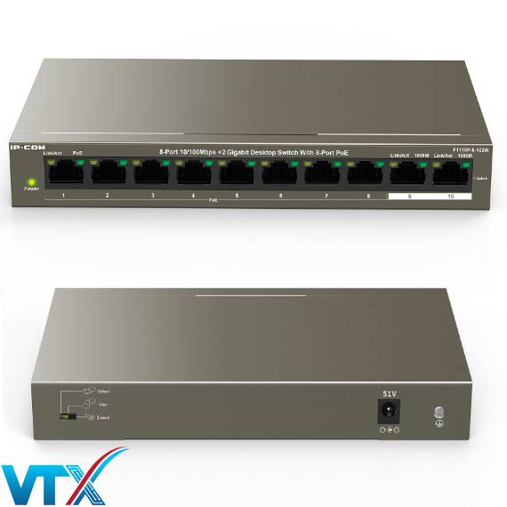 Switch PoE 8 port 10/100 IP-Com  F1110P-8-102W