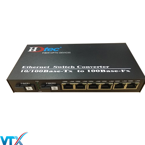 Converter quang 2 sợi HDTec + 3 RJ45 100 Mbps 25km