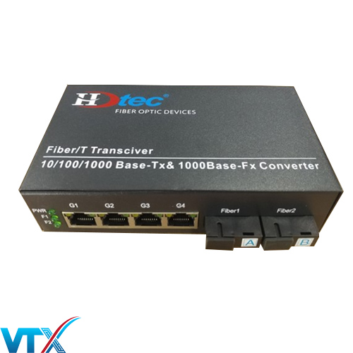 Converter quang 2 sợi + 4 cổng PoE HDTec 1000M