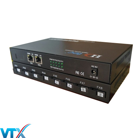 Converter quang 8 cổng SC HDTec Gigabit + 2 cổng RJ45