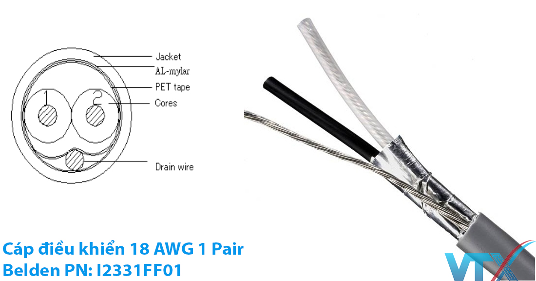 Cáp điều khiển Belden 18AWG 1Pair | PN: I2331FF01