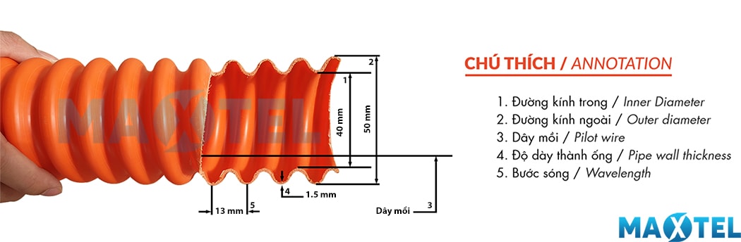 Ống nhựa gân xoắn HDPE MAXTEL 40/50