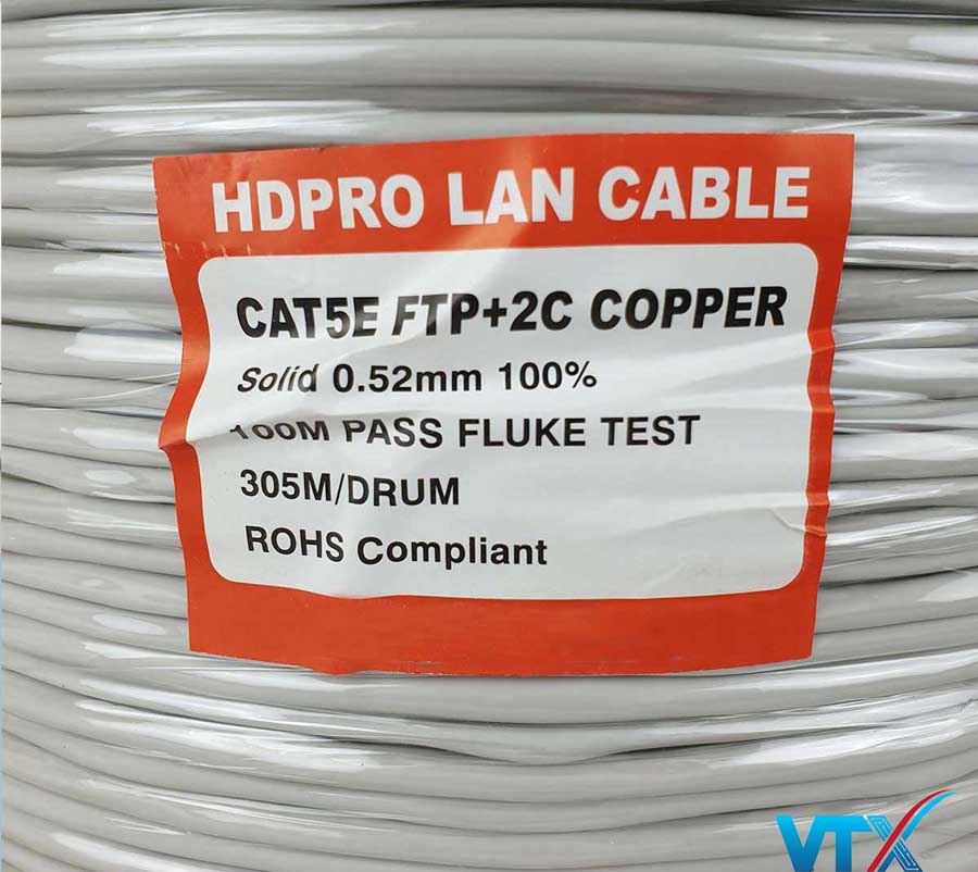 Cáp mạng kèm nguồn HDPRO Cat5e FTP + 2C lõi đồng