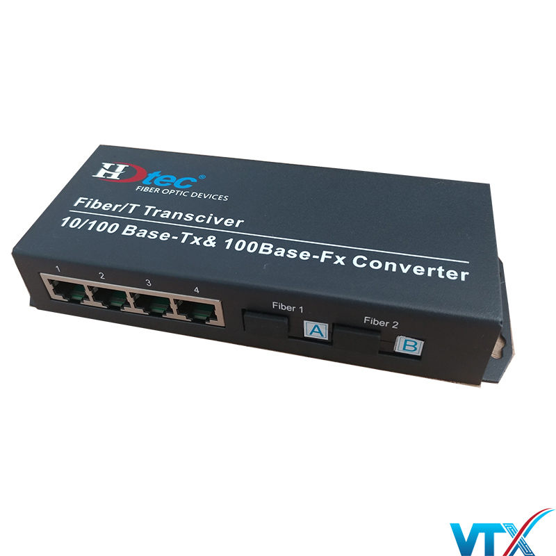 Converter Quang HDTEC 2 SC + 4 RJ45 SM 10/100Mbps