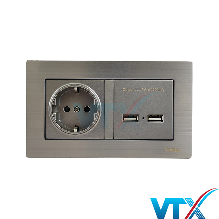Ổ cắm âm tường Tenko TK-F71-B-108 chuẩn Đức kèm USB