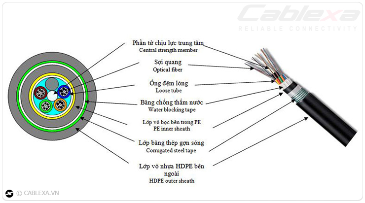 Cấu tạo Cáp quang chôn trực tiếp