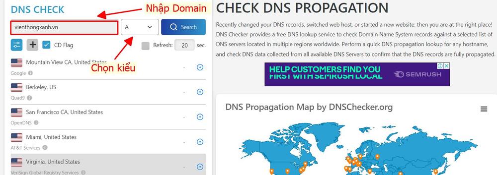 Check DNS Để kiểm tra địa chỉ trang web