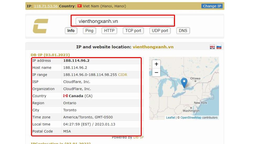 Kiểm tra địa chỉ IP bằng công cụ kiểm tra Host Check-host.net