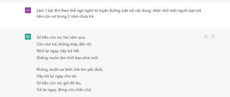 Chat GPT làm thơ