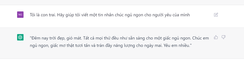 Chat GPT viết tin nhắn cho người yêu