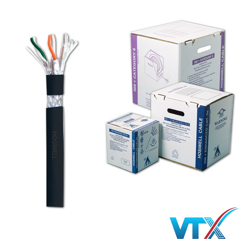 Cáp mạng ngoài trời Cat6A SFTP 4 Pair Hosiwell 30205-D-BK