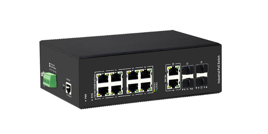 PIES1014G-4GS-8P-BT Switch PoE công nghiệp UPCOM 8 cổng PoE (Hỗ trợ 9-10 cổng bt-90W) + 2 cổng RJ45 + 4 cổng SFP Gigabit