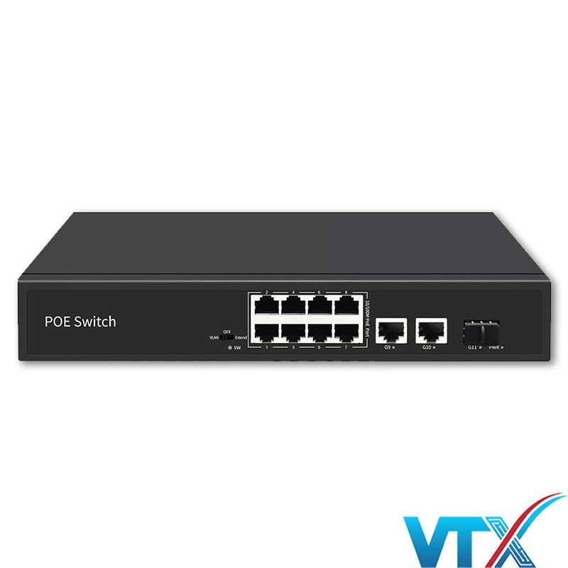 Switch PoE UPCOM POE308-2G-GS 8 cổng 10-100M + 2 cổng Uplink 1000M + 1 cổng Gigabit SFP