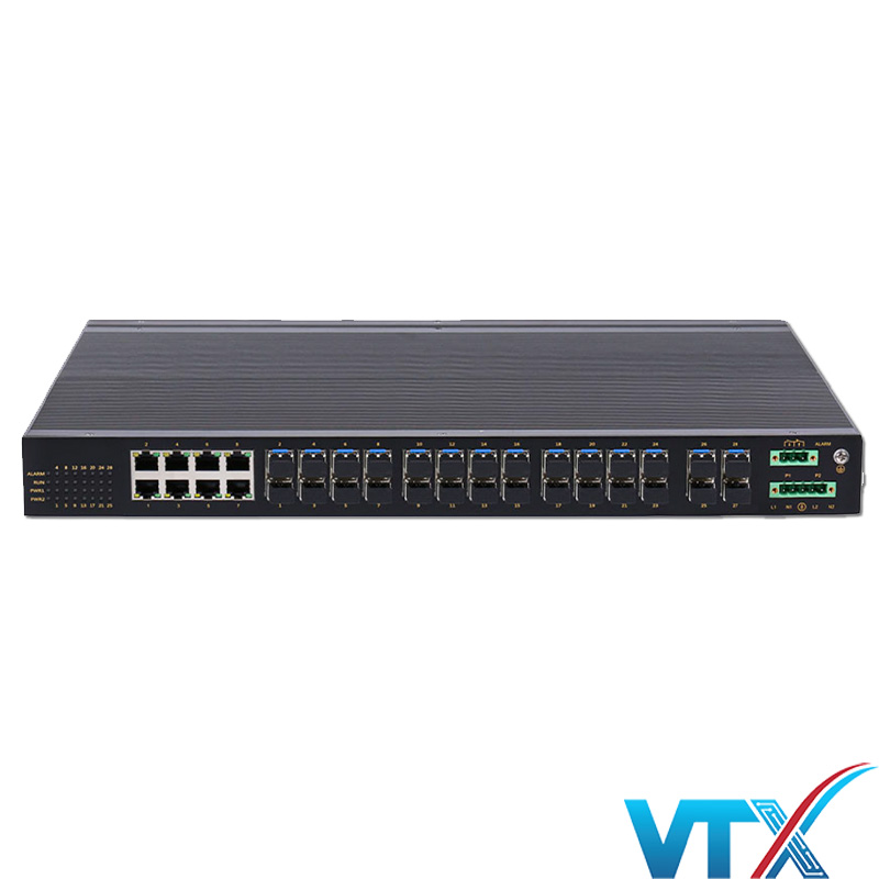 Switch công nghiệp layer 3 UPCOM 8 cổng mạng và 20 cổng SFP Gigabit ICS1028G-8GC-20GS