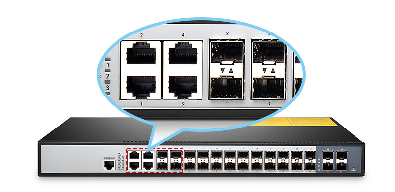 hình ảnh so sánh cổng SFP và RJ45 trên Switch