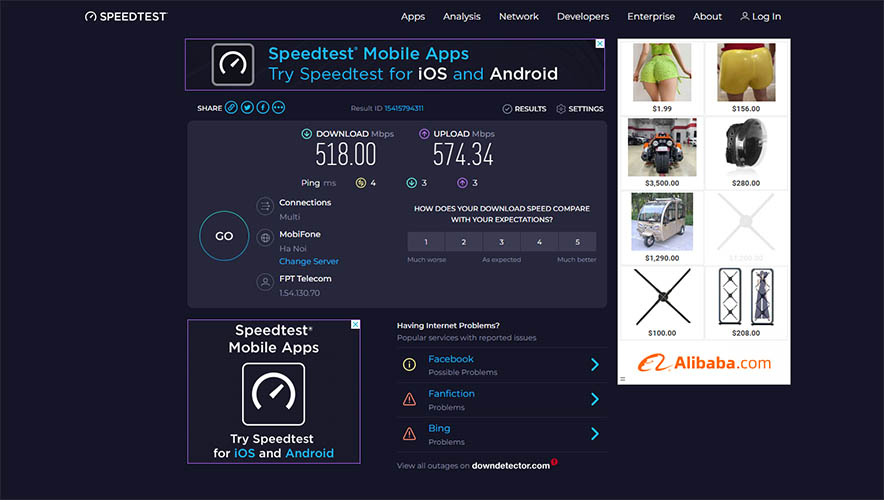công cụ đo mạng Speedtest.net