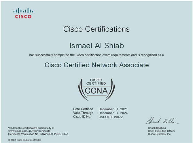 ảnh chứng chỉ CCNA được cấp bởi Cisco