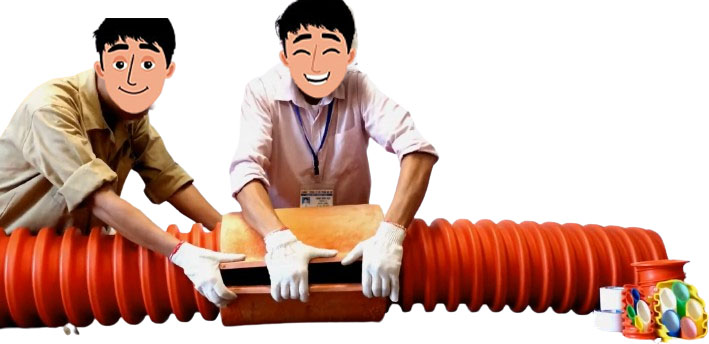 Đặt phần composit lên 2 đầu ống gân xoắn HDPE