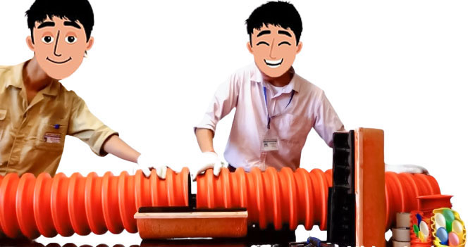 đặt 2 đầu ống gân xoắn vào máng nối Composit
