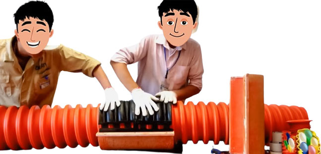 đặt đệm cao su lên 2 đầu đống gân xoắn HDPE