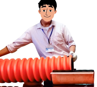 đặt ống gân xoắn vào máng nối Composit