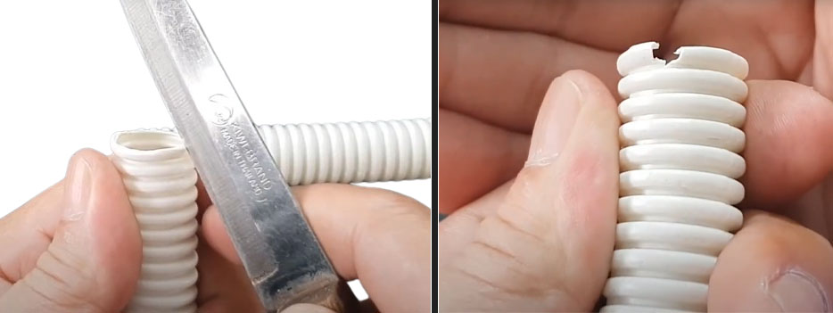 dùng dao cắt một phần trên đầu ống
