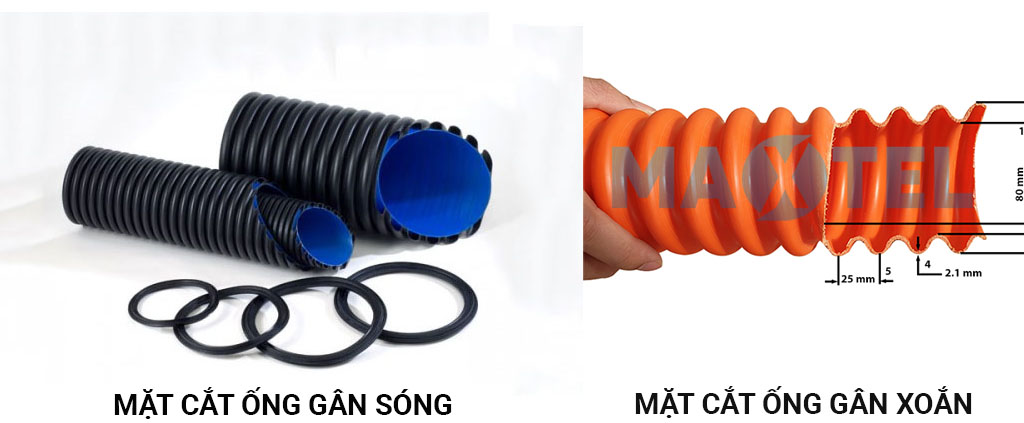 hình ảnh mặt cắt ống gân xoắn và ống gân sóng
