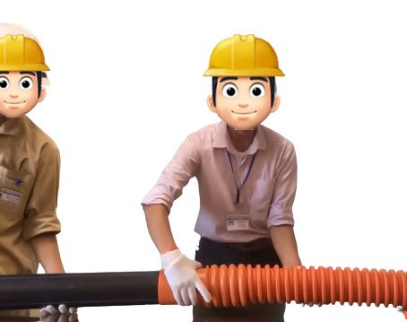 lắp ống gân xoắn vào miệng ống nối kiểu H và xoáy ngược theo chiều kim đồng hồ