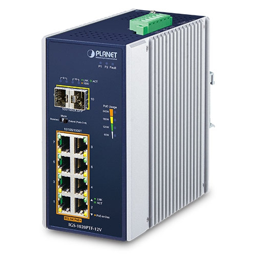 Switch Planet IGS-1020PTF-12V 8x1G 802.3at PoE + 2x1G SFP