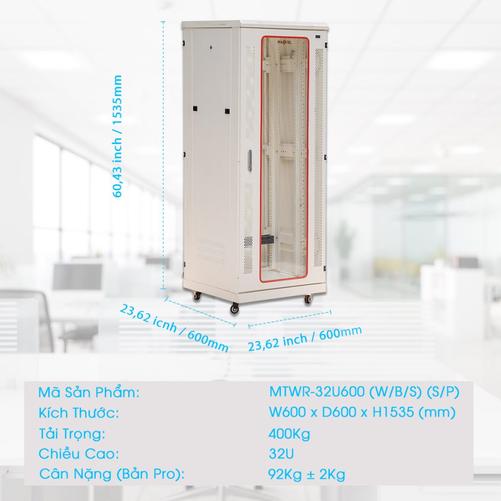 kích thước tủ rack 32UD600 MAXTEL