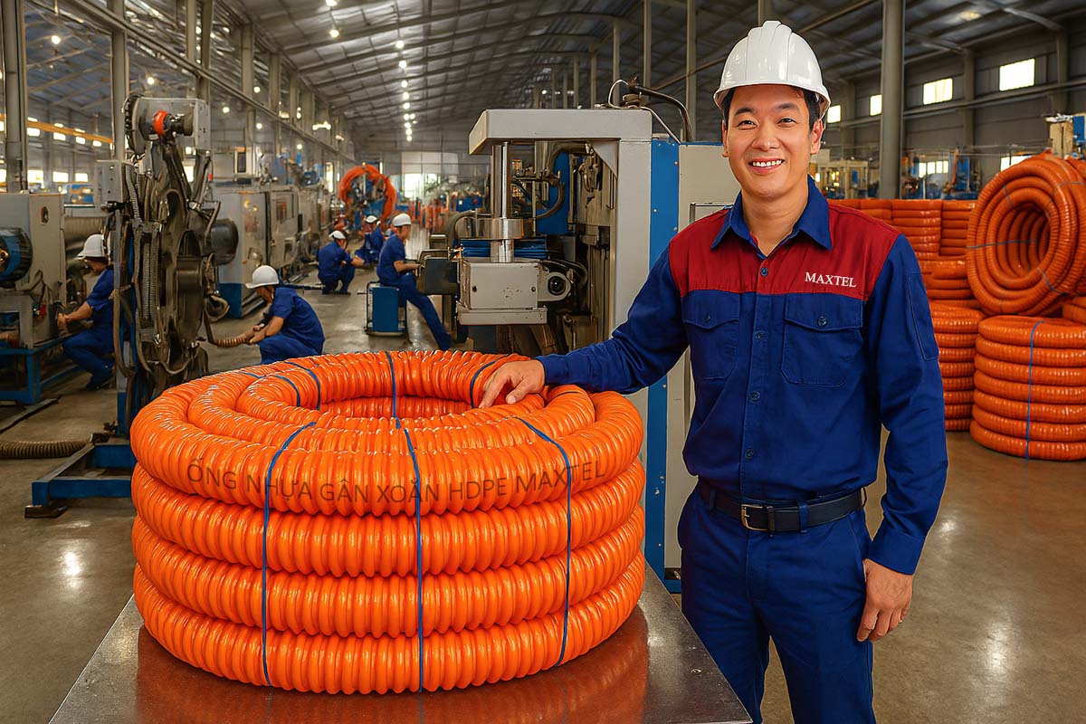 bên trong nhà máy sản xuất ống nhựa gân xoắn HDPE