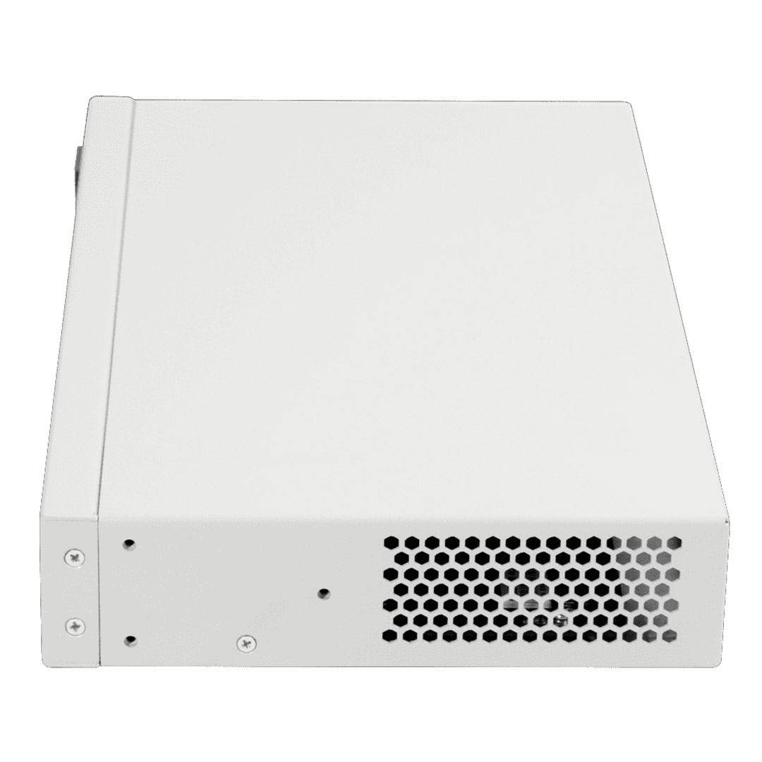 cạnh mặt hông switch chia mạng Eltex MES2408B gồm 8 cổng RI45, 2 cổng SFP