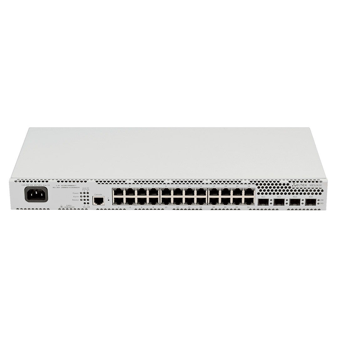 Mặt trước switch Eltex MES2424 24 cổng RJ-45 + 4 cổng (SFP_SFP+)
