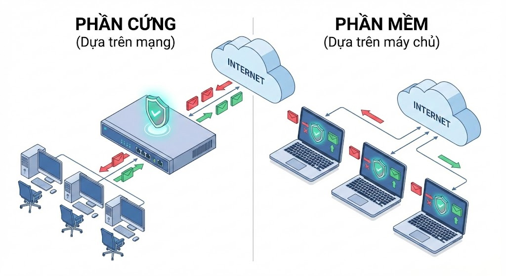 So sánh chi tiết Firewall Cứng và Firewall Mềm