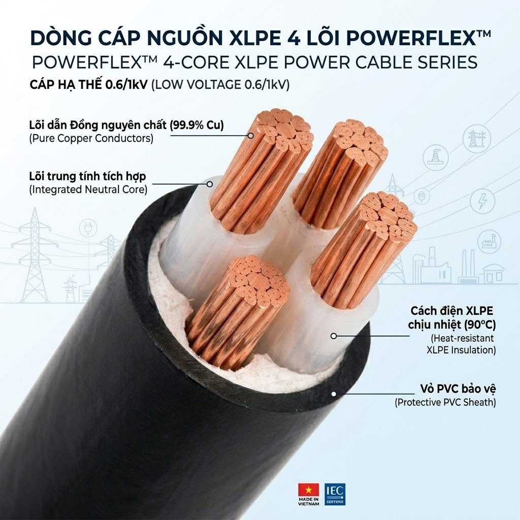 Cáp điện 4 lõi hạ thế CXV 4 lõi