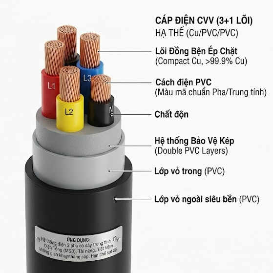 Mô tả chi tiết cáp hạ thế 3 cộng 1